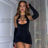 Hnewly Sexy Print Halter Neck Cut Out Bodycon Mini Dress Women Half Sleeve Backless Stretchy